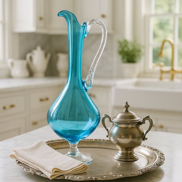 Empoli Vintage Italian Cobalt Blue Pitcher Decanter 13" - Picture 1 of 8